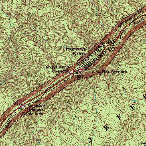 Topographic Map of Harveys Knob Overlook, VA