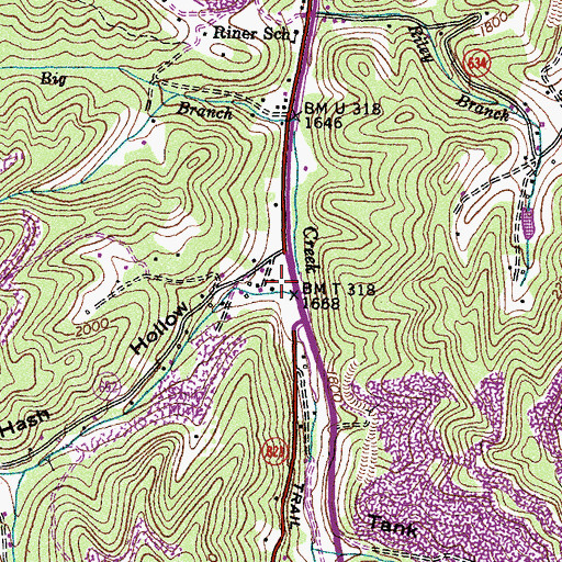 Topographic Map of Hash Hollow, VA