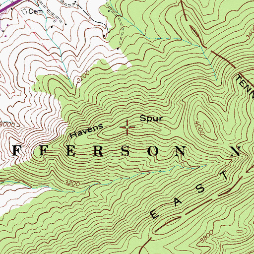Topographic Map of Havens Spur, VA