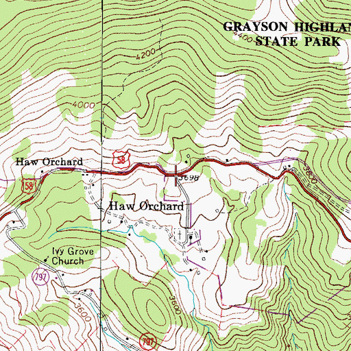 Topographic Map of Haw Orchard, VA