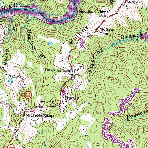Topographic Map of Hawkins Cemetery, VA