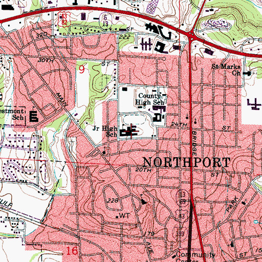 Topographic Map of Northport Junior High School, AL