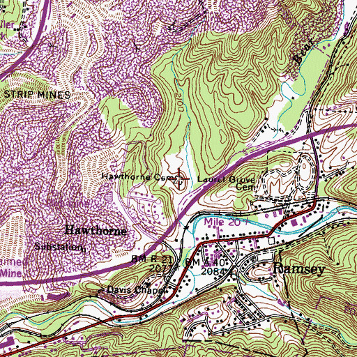 Topographic Map of Hawthorne Cemetery, VA