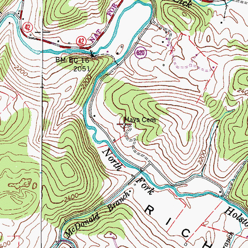 Topographic Map of Hays Cemetery, VA