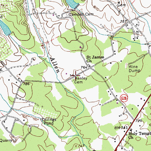 Topographic Map of Henley Cemetery, VA