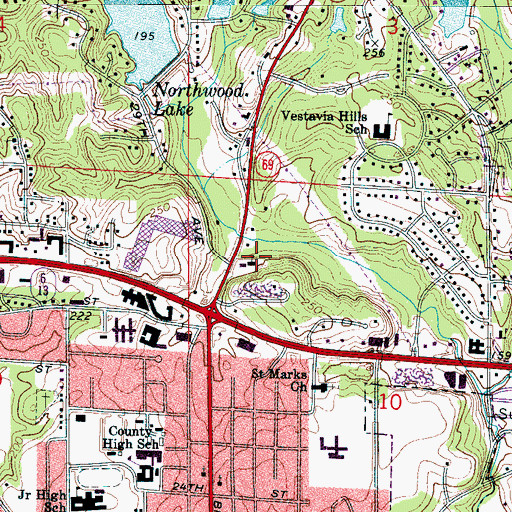 Topographic Map of Northwood Hills Baptist Church, AL