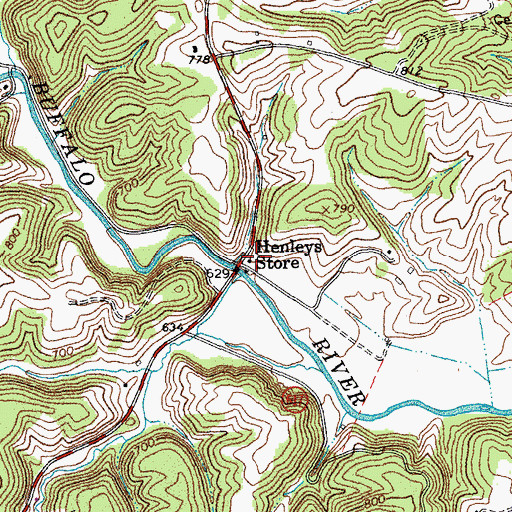 Topographic Map of Henleys Store, VA