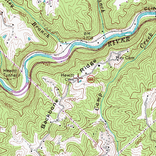 Topographic Map of Hewitt Cemetery, VA