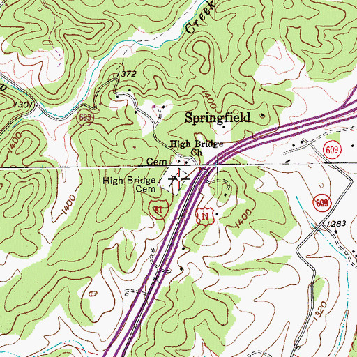 Topographic Map of High Bridge Cemetery, VA