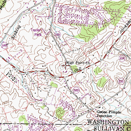 Topographic Map of High Point Church, VA