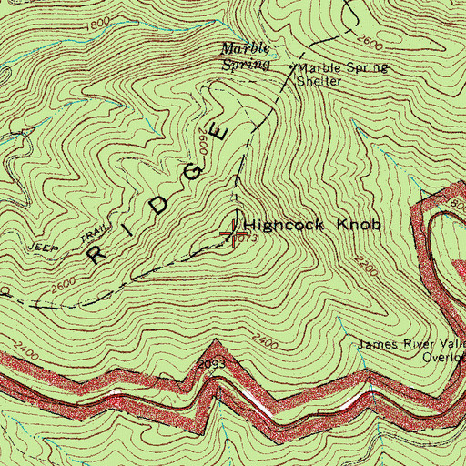 Topographic Map of Highcock Knob, VA