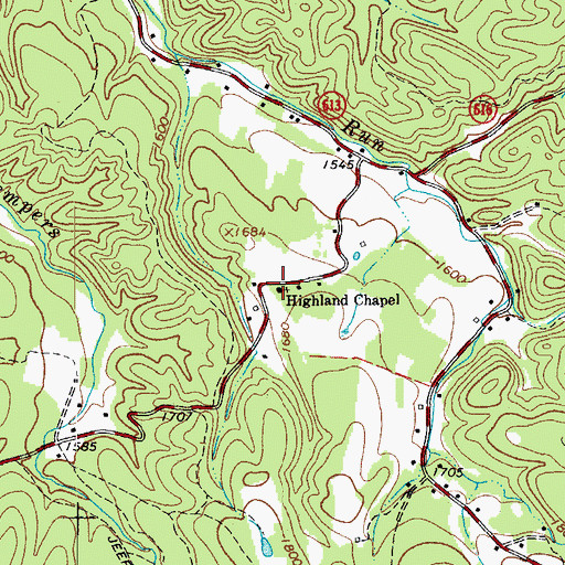 Topographic Map of Highland Chapel, VA