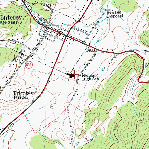 Topographic Map of Highland High School, VA