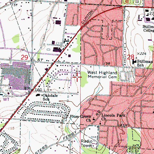 Topographic Map of Oakdale, AL