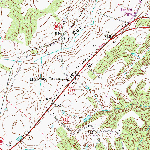 Topographic Map of Highway Tabernacle, VA