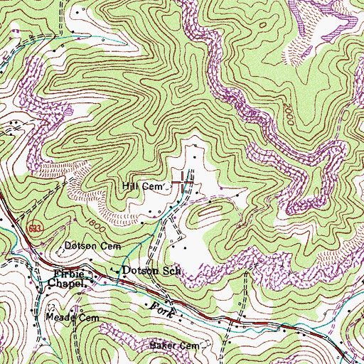 Topographic Map of Hill Cemetery, VA