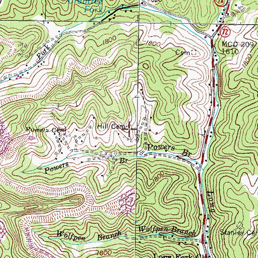 Topographic Map of Hill Cemetery, VA