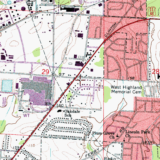 Topographic Map of Oakdale Primitive Baptist Church, AL