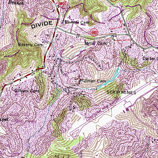 Topographic Map of Hillman Cemetery, VA