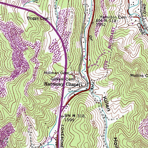 Topographic Map of Hillman Cemetery, VA