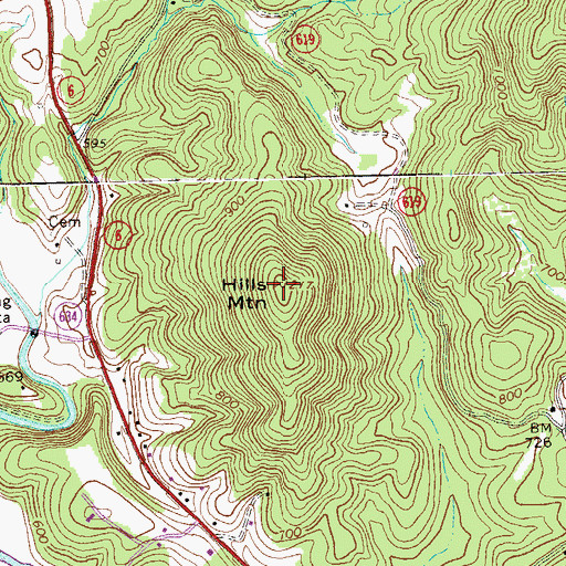 Topographic Map of Hills Mountain, VA