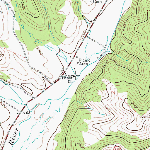 Topographic Map of Hiner Church, VA