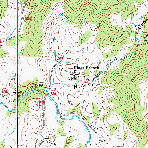 Topographic Map of Hines Branch Church, VA