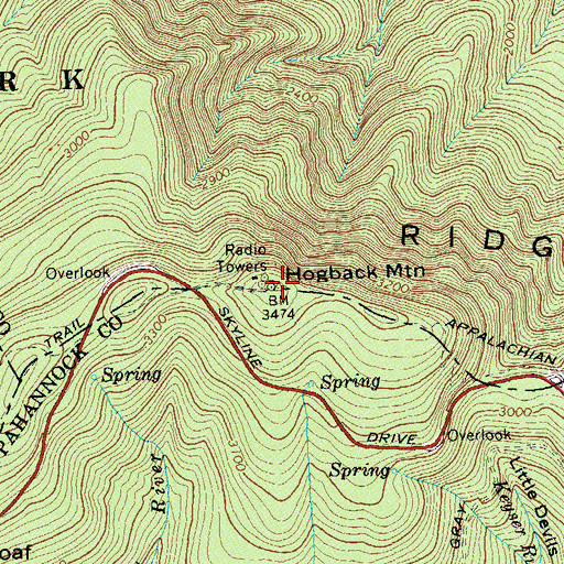 Topographic Map of Hogback Mountain, VA