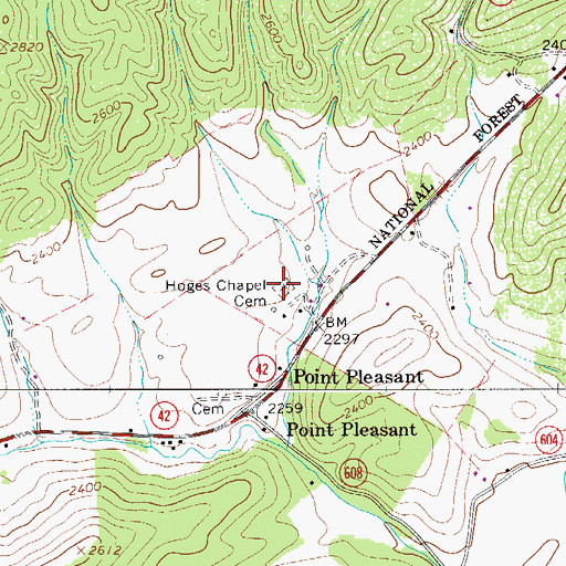 Topographic Map of Hoges Chapel Cemetery, VA