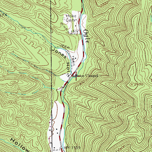 Topographic Map of Hoke Chapel, VA