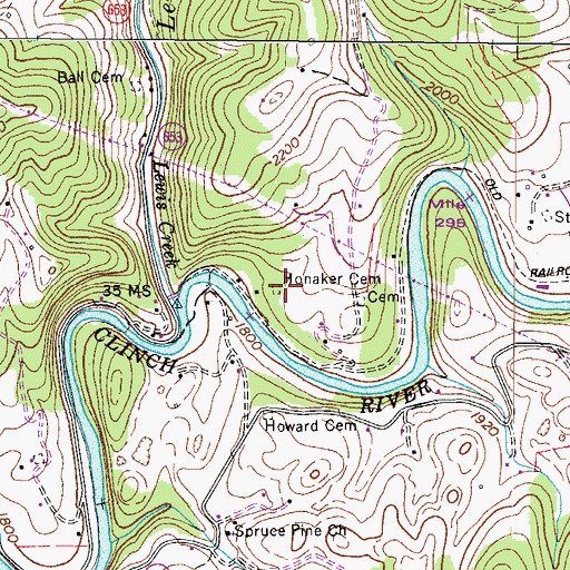 Topographic Map of Honaker-Ray Cemetery, VA