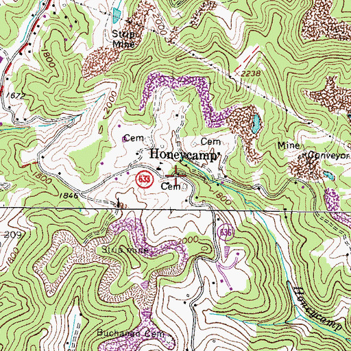 Topographic Map of Honey Camp, VA