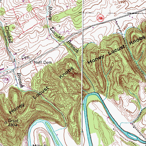 Topographic Map of Honey Locust Knobs, VA