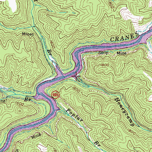 Topographic Map of Honeycamp Branch, VA