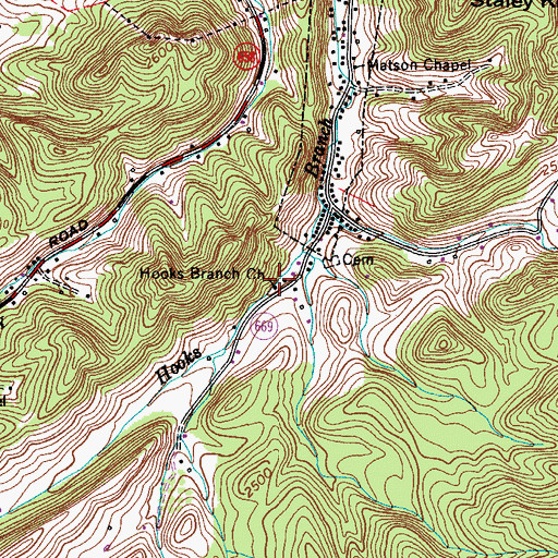 Topographic Map of Hooks Branch Church, VA