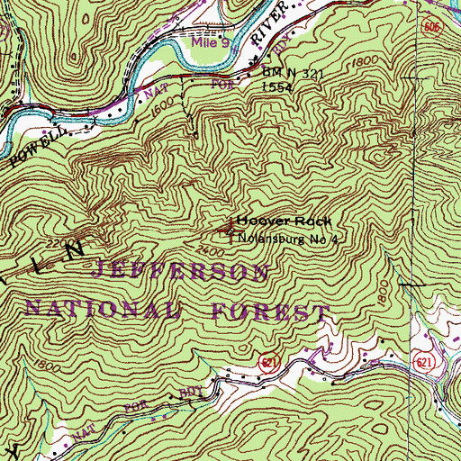 Topographic Map of Hoover Rock, VA