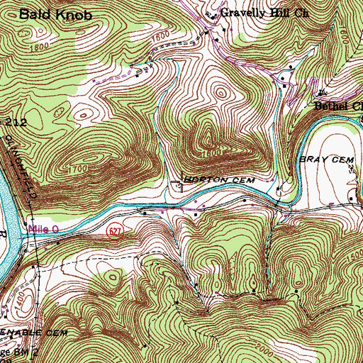 Topographic Map of Horton Cemetery, VA