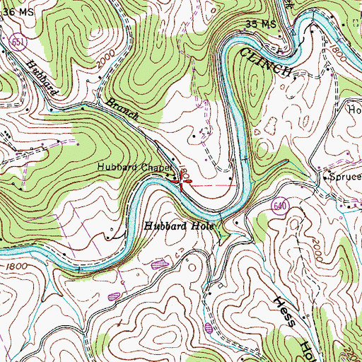 Topographic Map of Hubbard Branch, VA