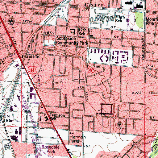 Topographic Map of Parkwood, AL