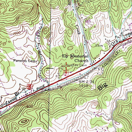 Topographic Map of Hughes Cemetery, VA