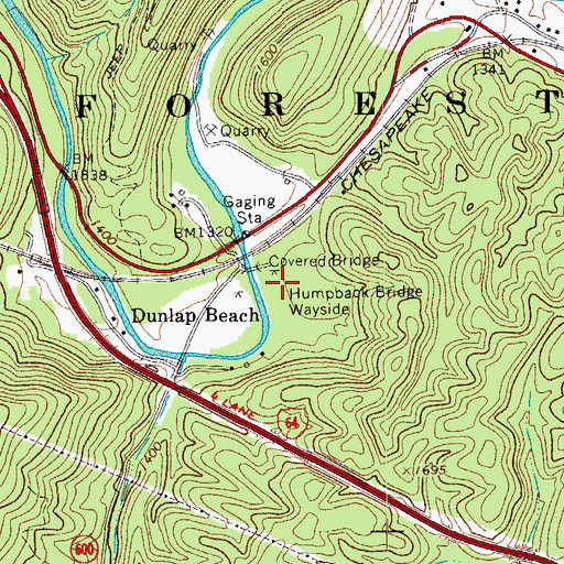 Topographic Map of Humpback Bridge Wayside, VA