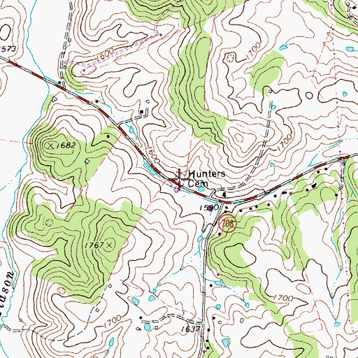 Topographic Map of Hunters Cemetery, VA