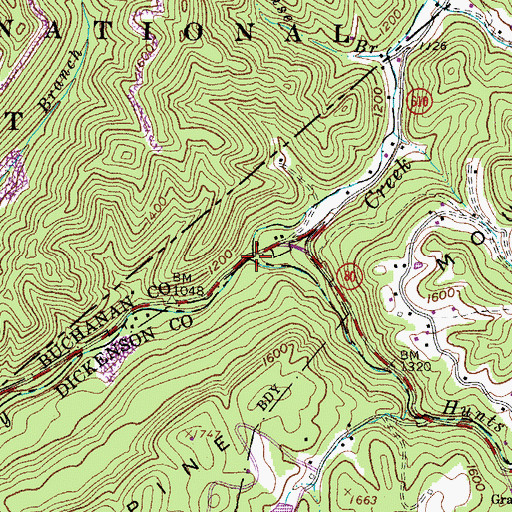 Topographic Map of Hunts Creek, VA