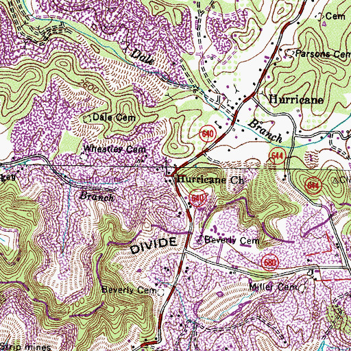 Topographic Map of Hurricane Church, VA