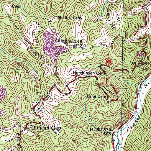 Topographic Map of Hutchinson Cemetery, VA