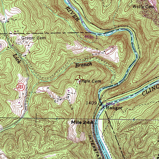 Topographic Map of Ingle Cemetery, VA