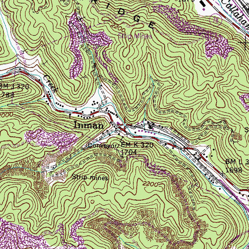 Topographic Map of Inman, VA