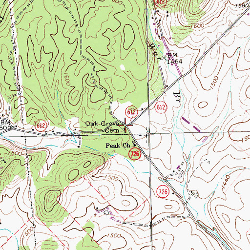 Topographic Map of Oak Grove Cemetery, VA