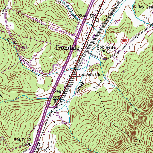 Topographic Map of Irondale Church, VA