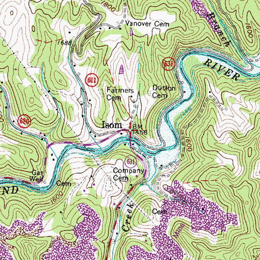 Topographic Map of Isom, VA